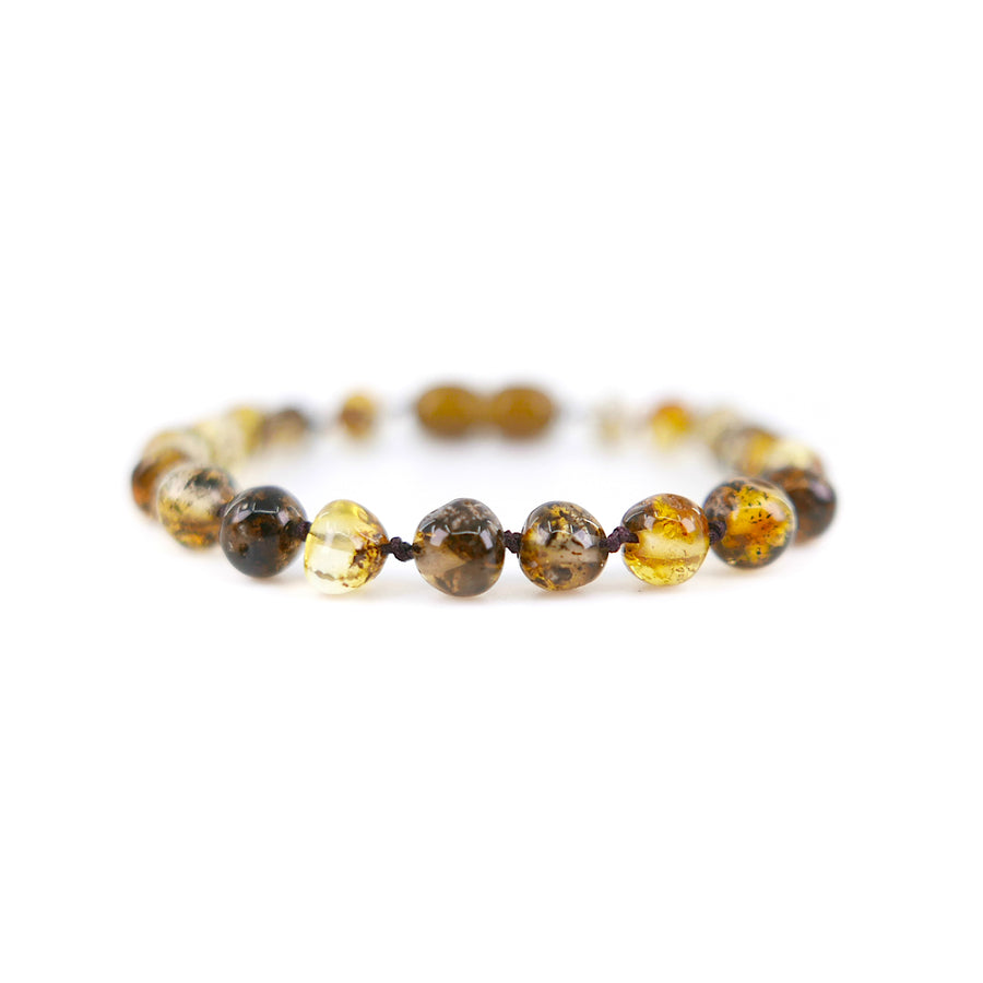 Pulsera calmante para dentición infantil en ámbar báltico verdoso