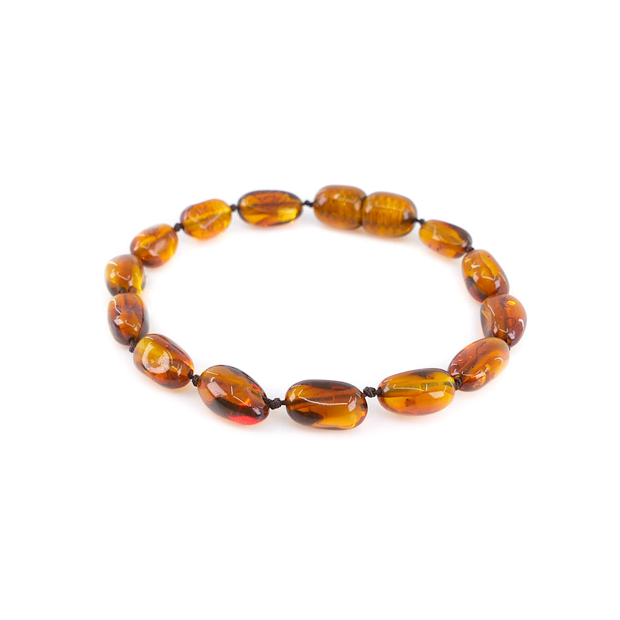 Joya natural para bebé con cuentas de ámbar báltico cognac pulido