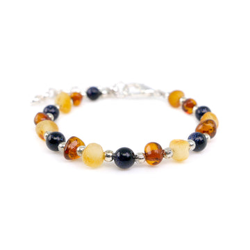 Pulsera de ámbar multicolor con piedra azul para la dentición de bebés