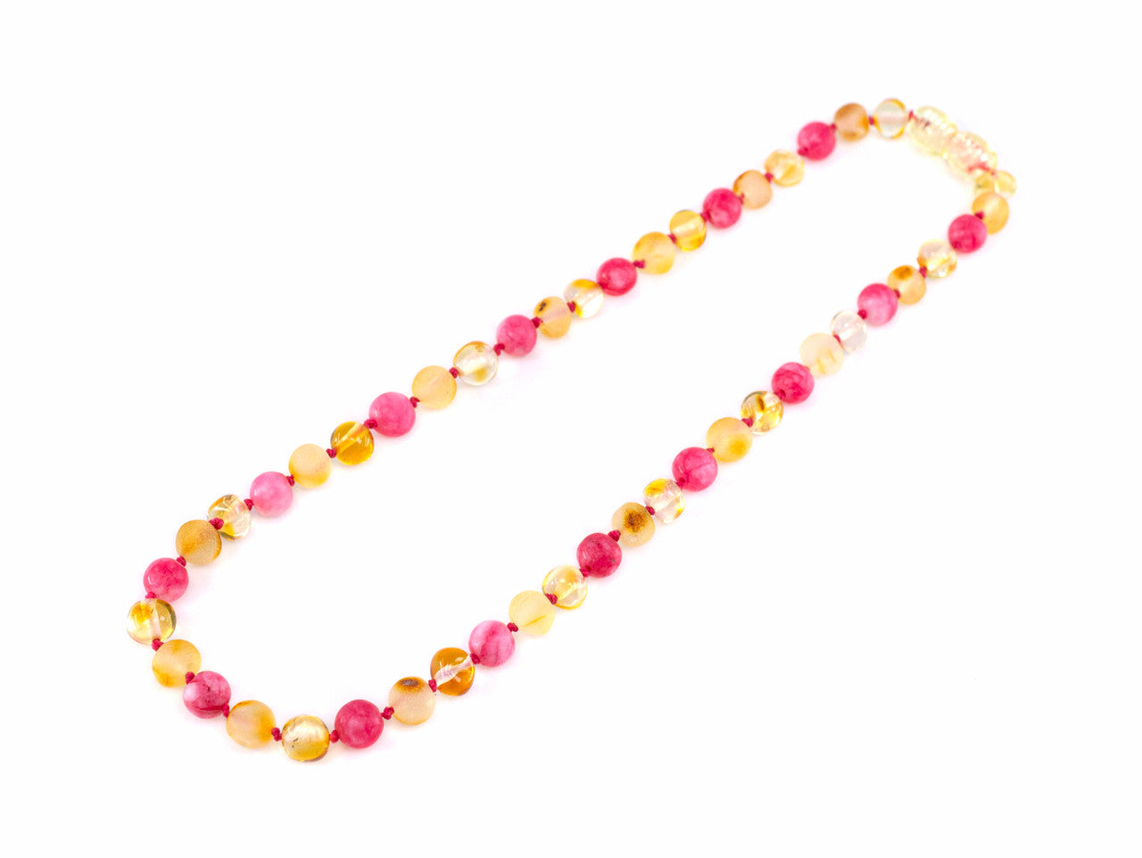 Pink amber teething necklace hot sale