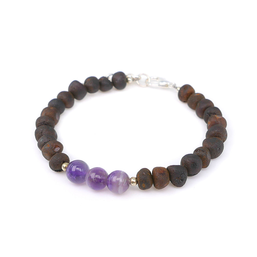 Pulsera de ámbar báltico cereza y amatista natural para equilibrio emocional en Piscis