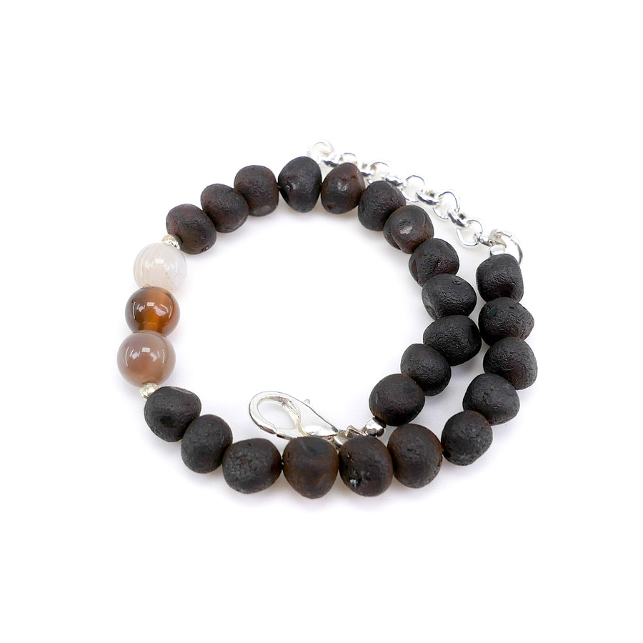 Pulsera energética para niños con ámbar crudo y ágata, conexión y claridad mental