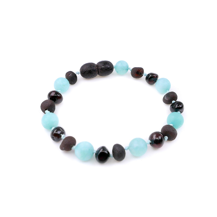 Pulsera/tobillera ajustable de ámbar báltico y amazonita para bebés