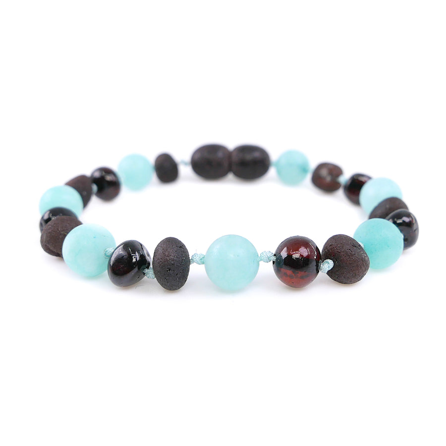 Accesorio para dentición de ámbar cereza y amazonita azul