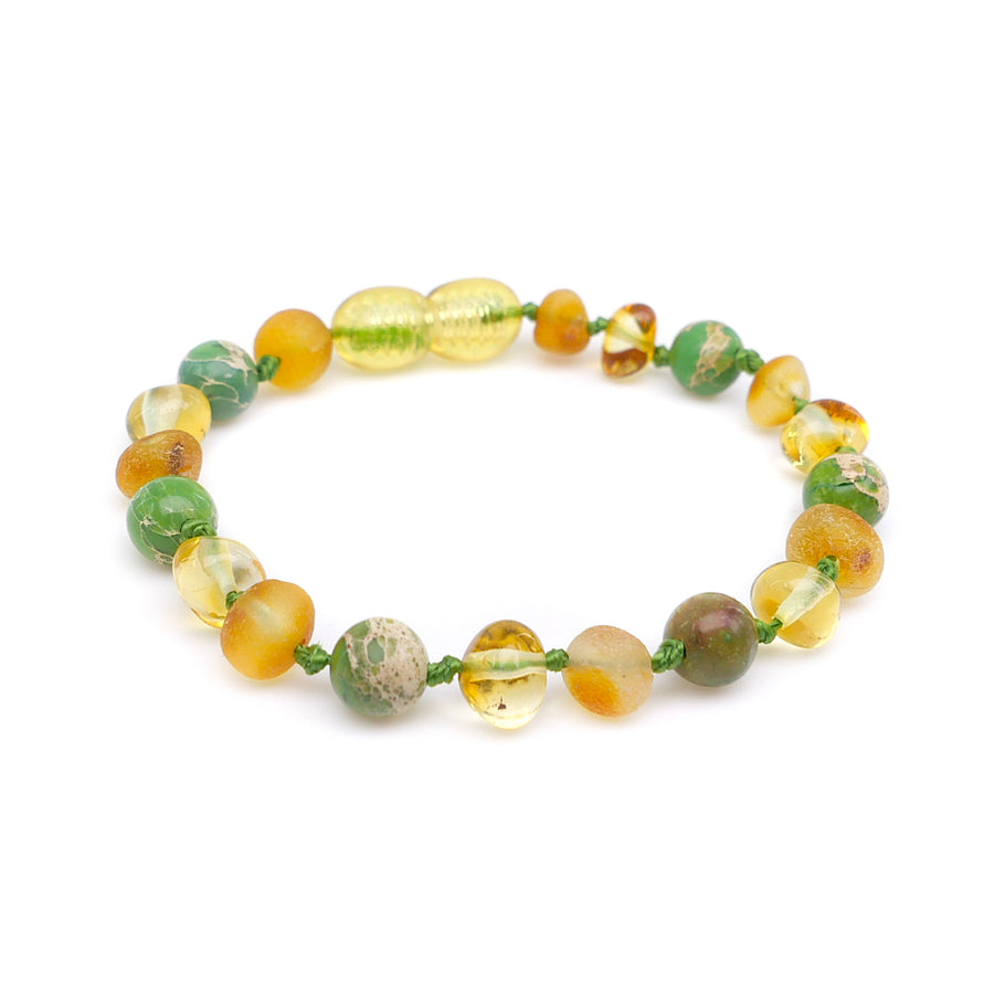 Pulsera calmante de ámbar y jaspe para bebés en etapa de dentición