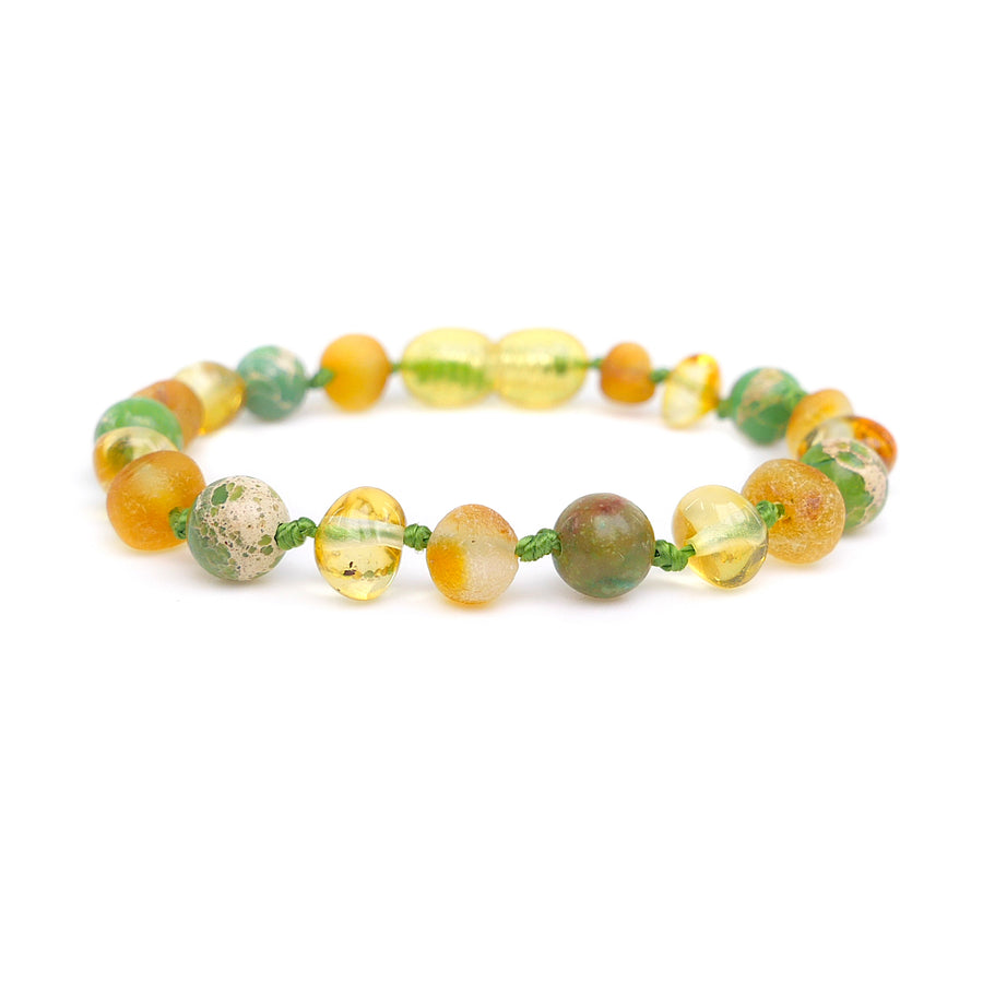 Pulsera/tobillera de ámbar infantil con piedra jaspe natural