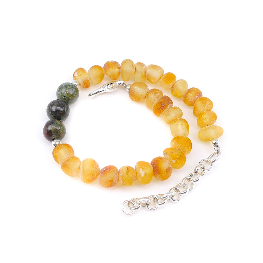 Pulsera energética para niños Aries con ámbar natural y heliotropo motivador