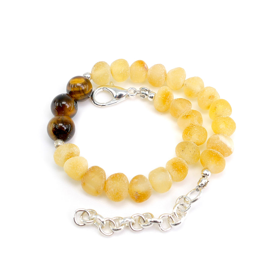 Pulsera energética infantil de ámbar y ojo de tigre para armonía interior