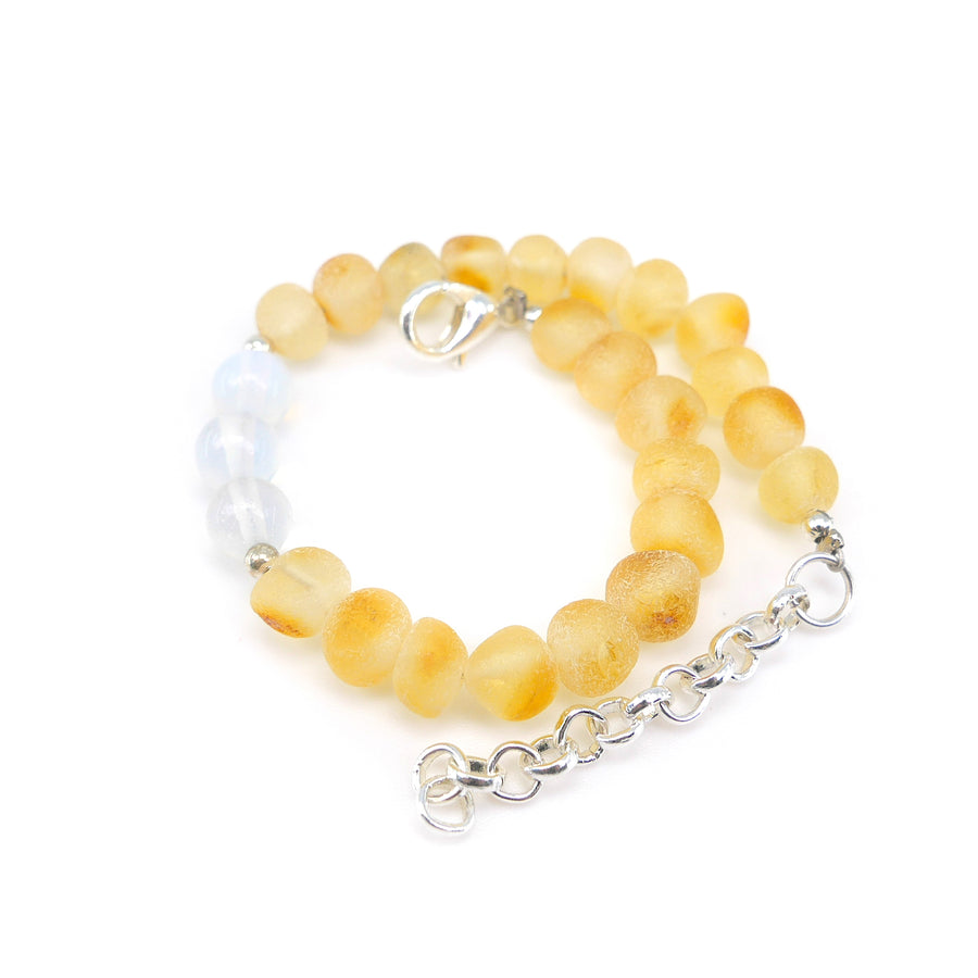 Pulsera zodiacal para niños Cáncer con piedra luna y ámbar báltico