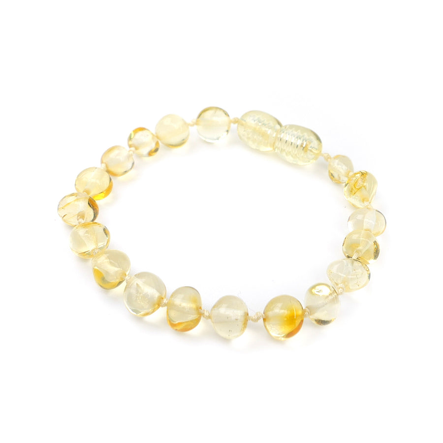 Pulsera/tobillera calmante de ámbar báltico color limón para niños pequeños