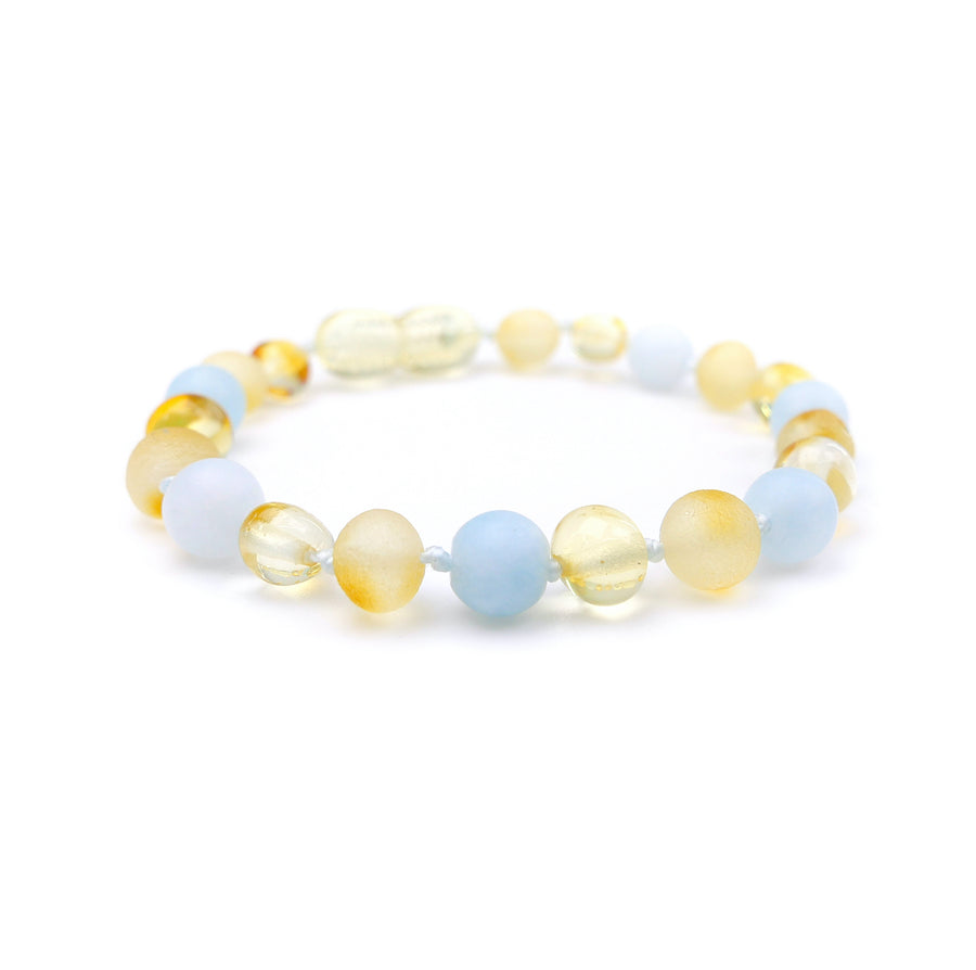 Pulsera de ámbar para bebés con piedras de aguamarina