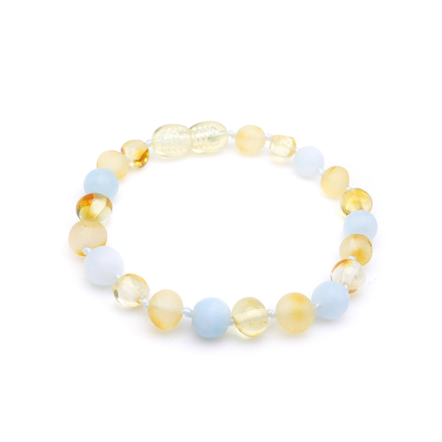 Pulsera/tobillera ecológica de ámbar báltico y aguamarina para bebés
