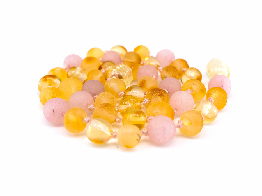 Pink amber teething store necklace