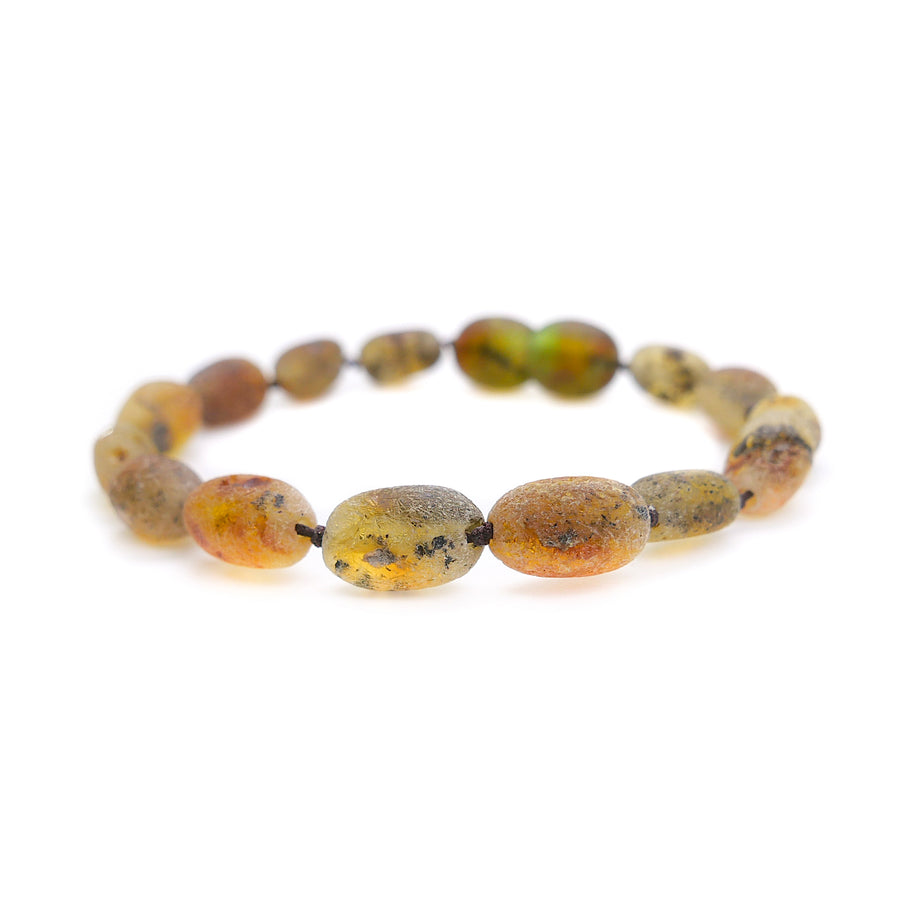 Pulsera artesanal de ámbar báltico verde para aliviar la dentición