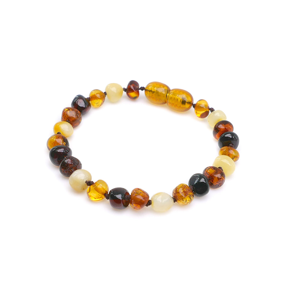 Pulsera / Tobillera de Ámbar Báltico para la Dentición con Cuentas Barrocas Pulidas Multicolor