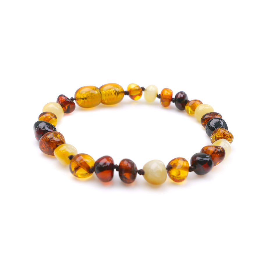 Pulsera / Tobillera de Ámbar Báltico para la Dentición con Cuentas Barrocas Pulidas Multicolor