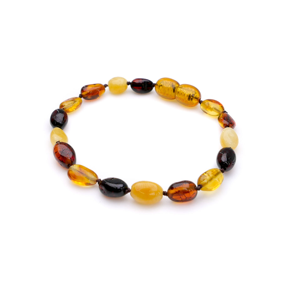 Accesorio natural para bebés con cuentas ovaladas de ámbar báltico multicolor