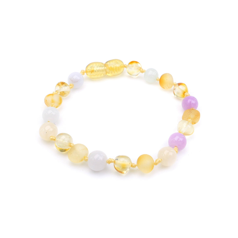 Pulsera de ámbar báltico y calcedonia para aliviar la dentición del bebé