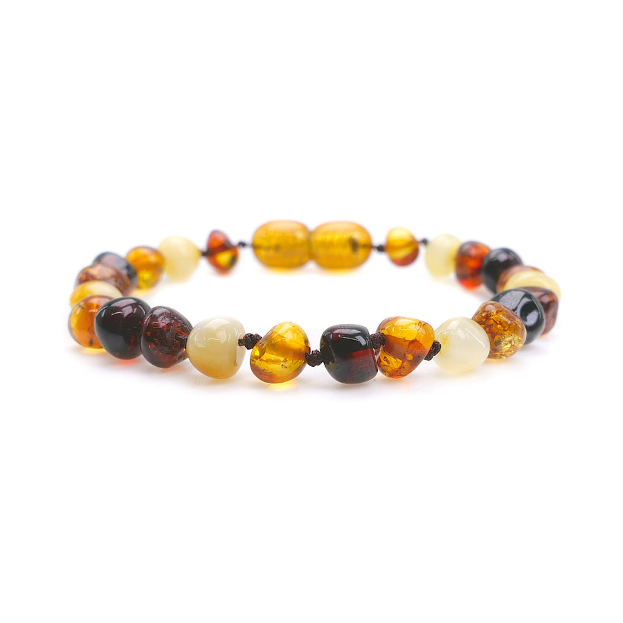 Pulsera / Tobillera de Ámbar Báltico para la Dentición con Cuentas Barrocas Pulidas Multicolor