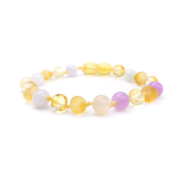 MULTICOLOR BALTIC AMBER BRACELET / ANKLET WITH CHALCEDONY