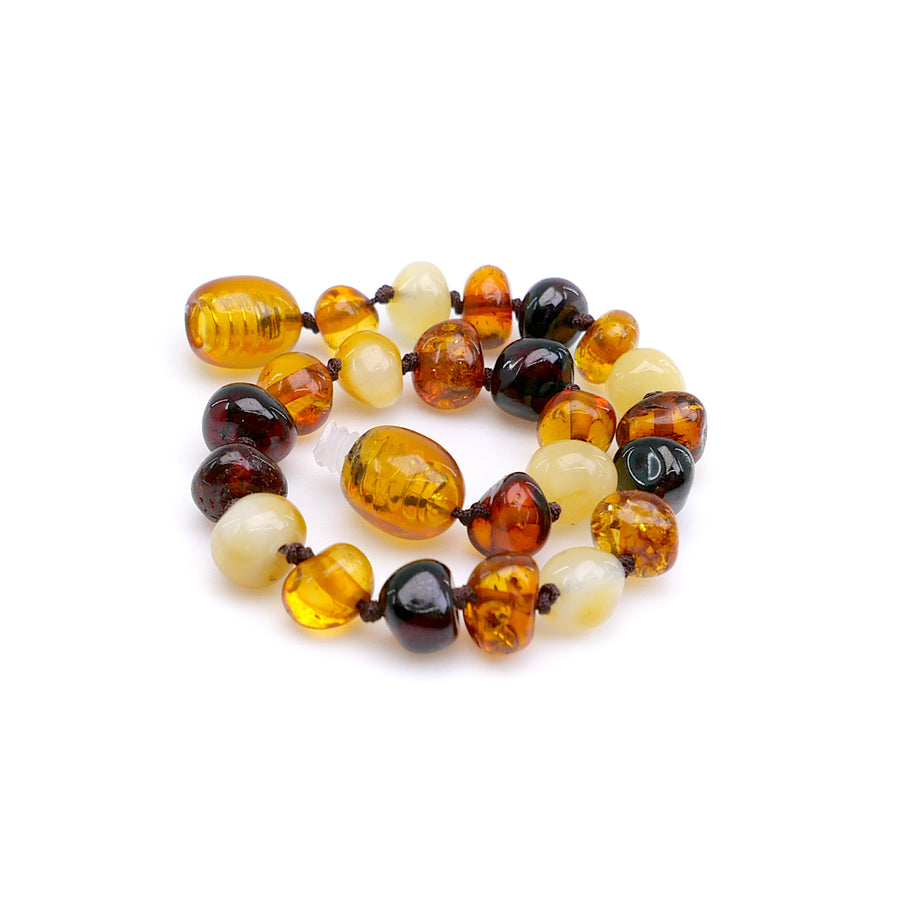 Pulsera / Tobillera de Ámbar Báltico para la Dentición con Cuentas Barrocas Pulidas Multicolor