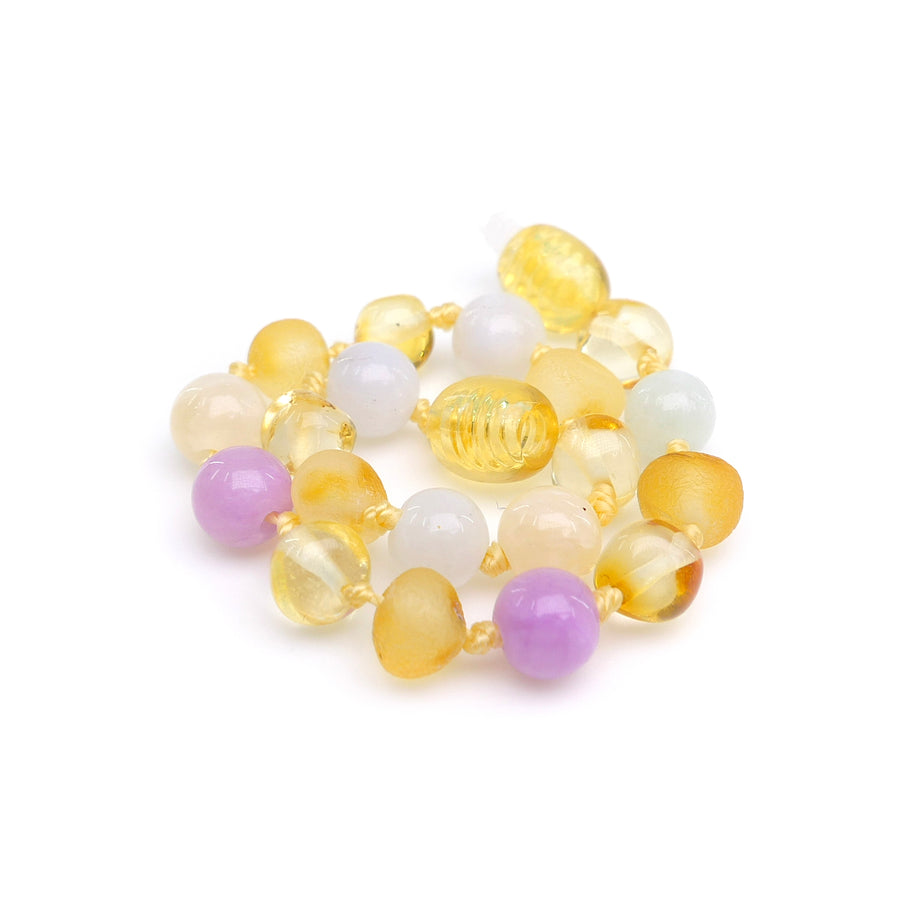 Pulsera natural de dentición para bebé con ámbar y calcedonia