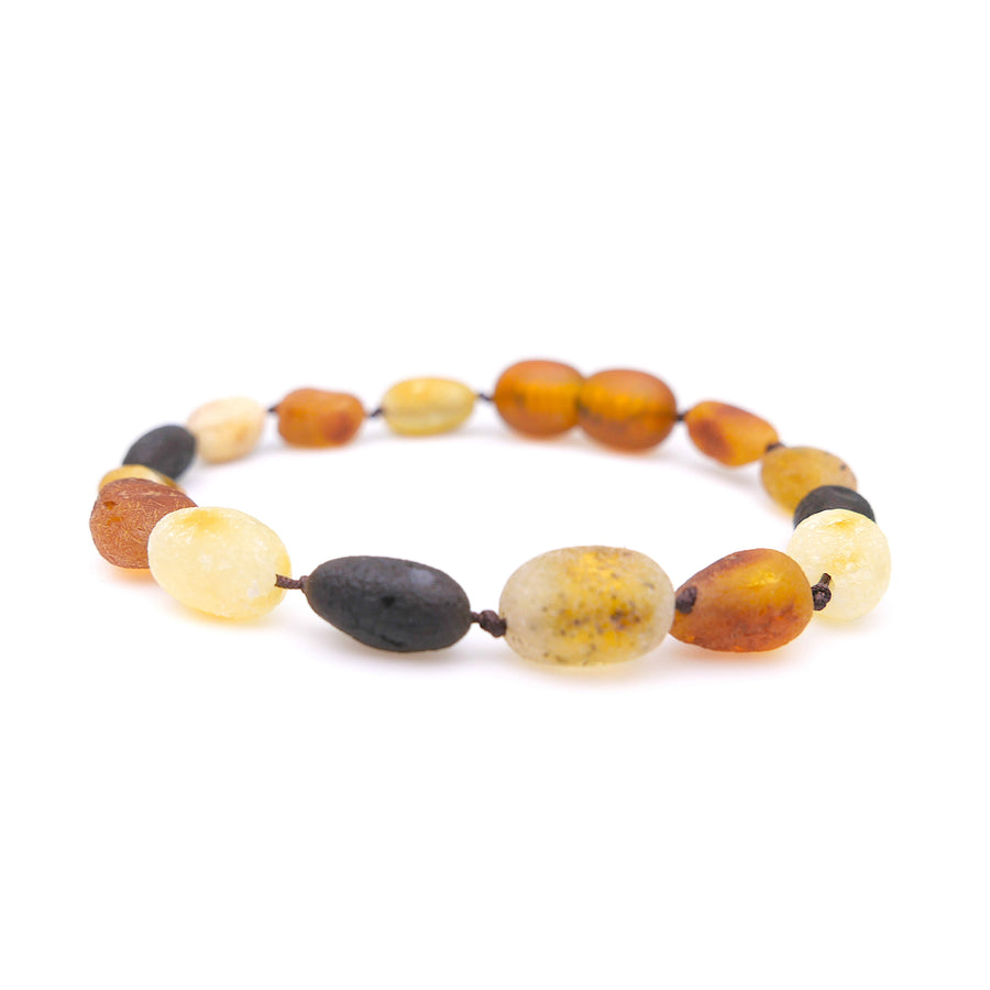 Joyería natural para bebé con ámbar multicolor crudo y cuentas alargadas