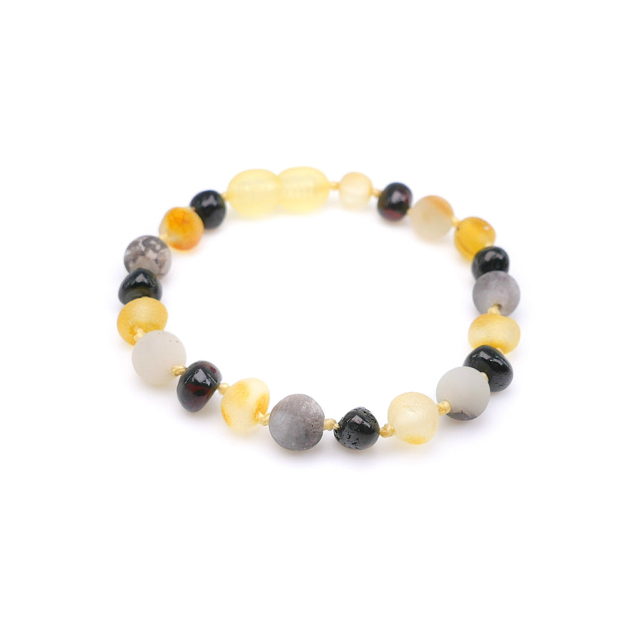 Pulsera/tobillera para niño con cuentas de ámbar báltico y amazonita