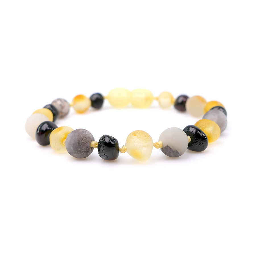 Pulsera de dentición para niño con ámbar báltico y piedra amazonita