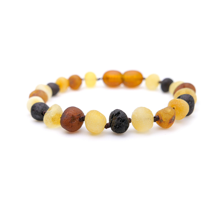 Pulsera de dentición de ámbar báltico auténtico en tonos multicolor