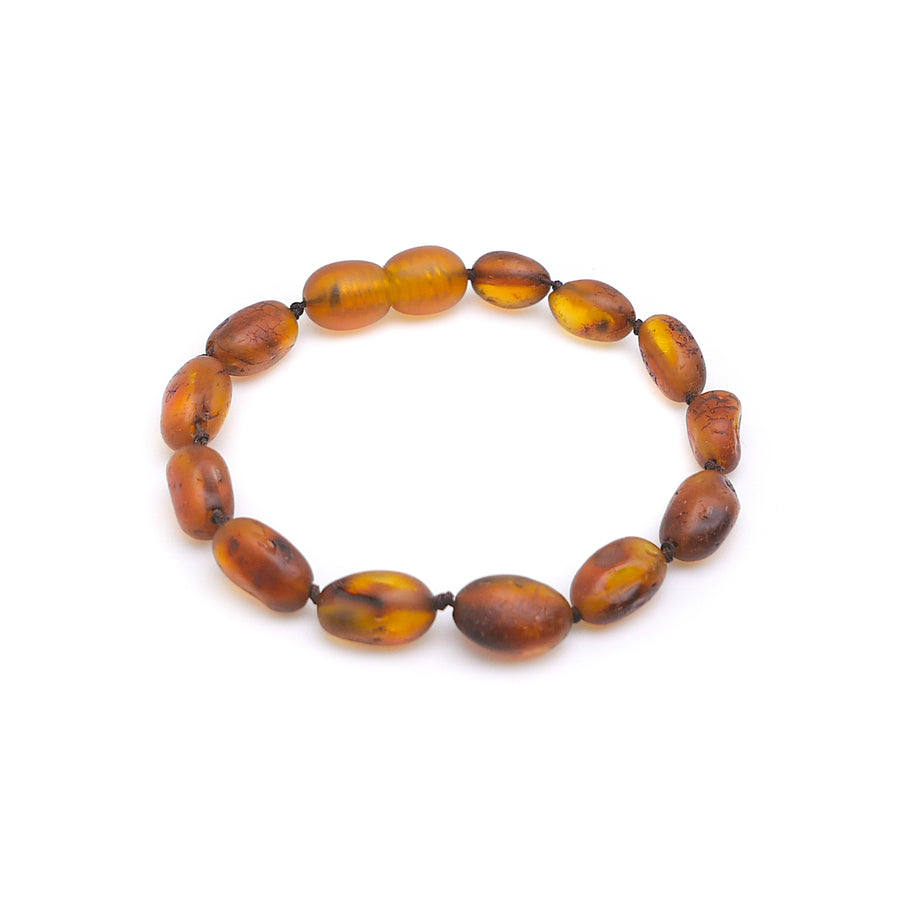 PULSERA / TOBILLERA DE ÁMBAR BÁLTICO PARA LA DENTICIÓN CON CUENTAS DE ÁMBAR COGNAC SIN PULIR PARA TU BEBÉ