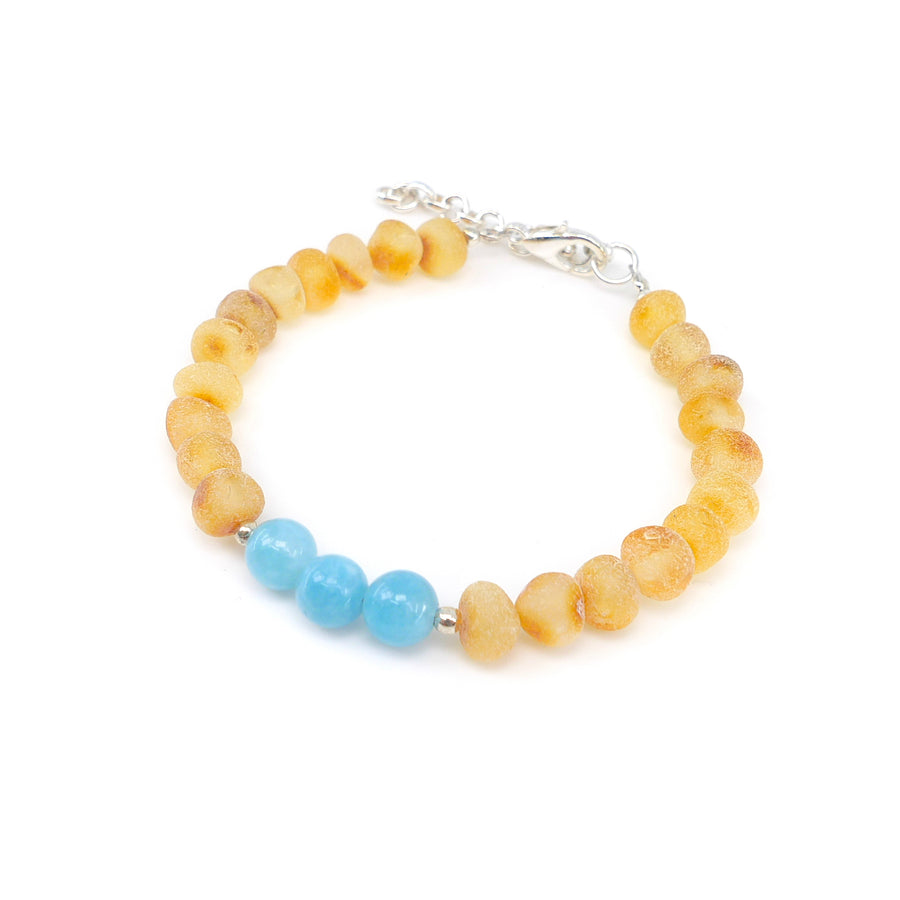 Pulsera de protección zodiacal para Escorpio con ámbar miel y aguamarina